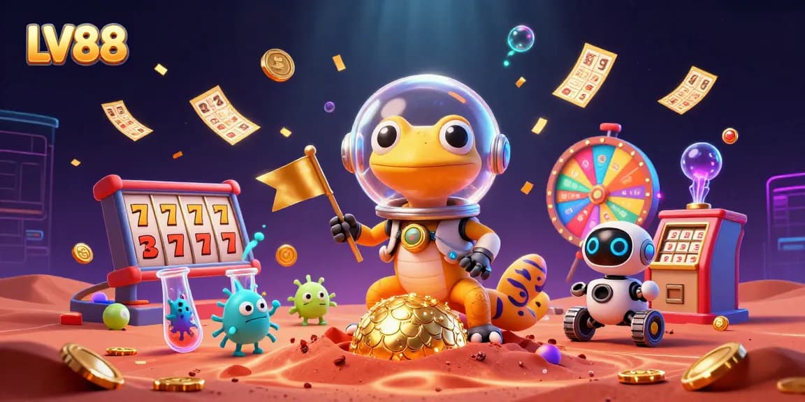 Experience the thrill of LV88 with a vibrant casino illustration packed with exciting gaming elements.