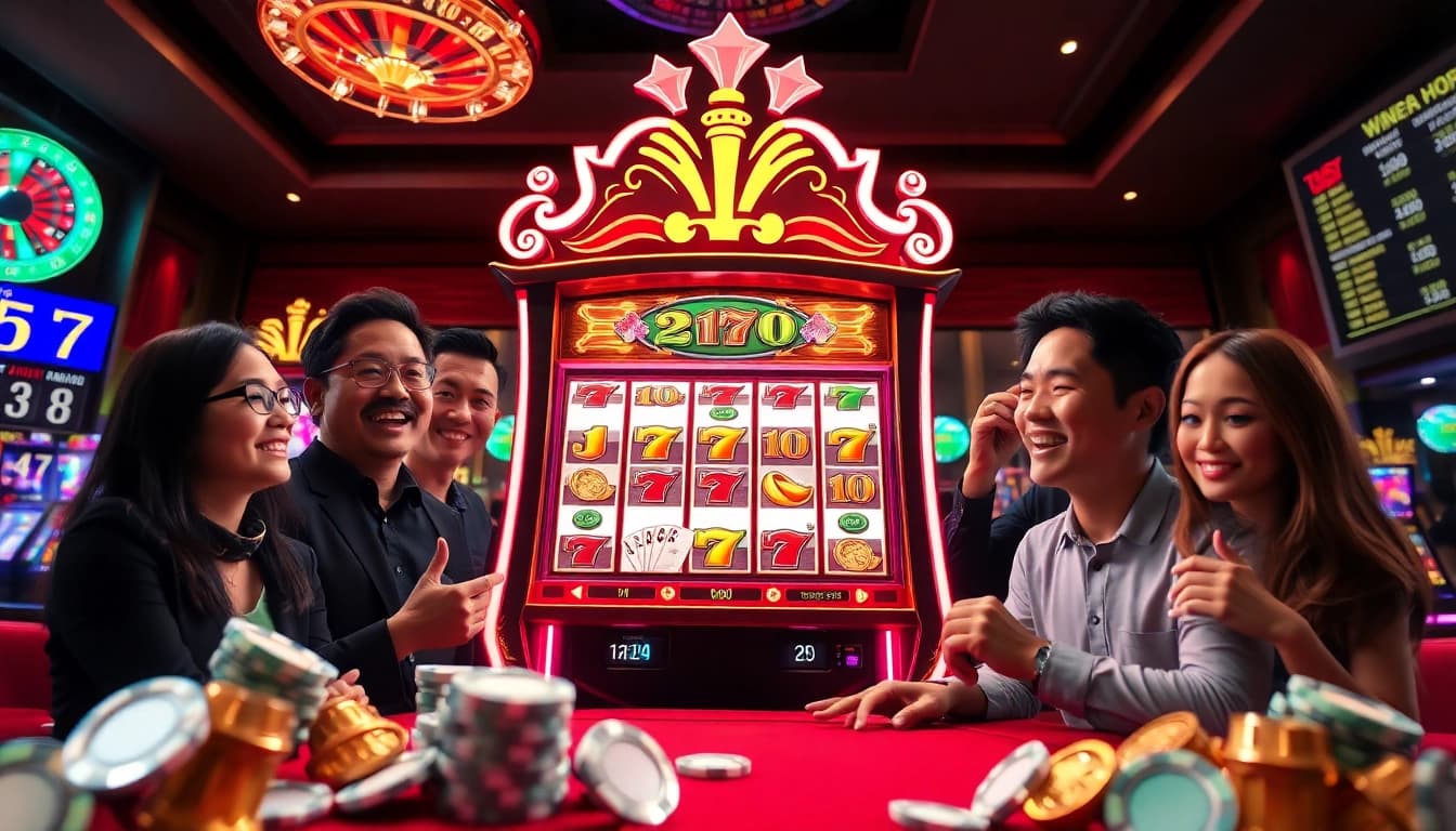 Engage with BRO138: Promo akhir tahun Toto Slot Terbaru Murah Hanya 10.000 at a vibrant casino slot machine.