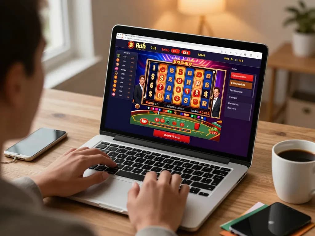 Engaging online gameplay on a laptop showcasing mpoid games, with dynamic graphics and a cozy atmosphere.