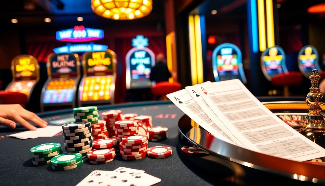 Players engaging in high-stakes betting at nhà cái XX88 casino, featuring poker chips and roulette wheel.