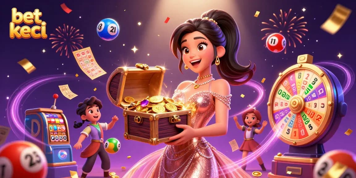 Experience the thrill of bet kecil with vibrant game elements and joyous celebration in this captivating illustration.