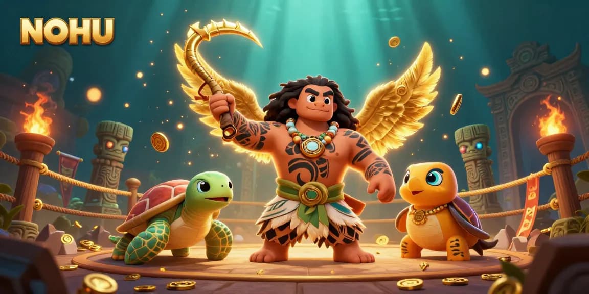 Experience NOHU winning strategies at a vibrant fantasy casino scene featuring a demigod hawk.