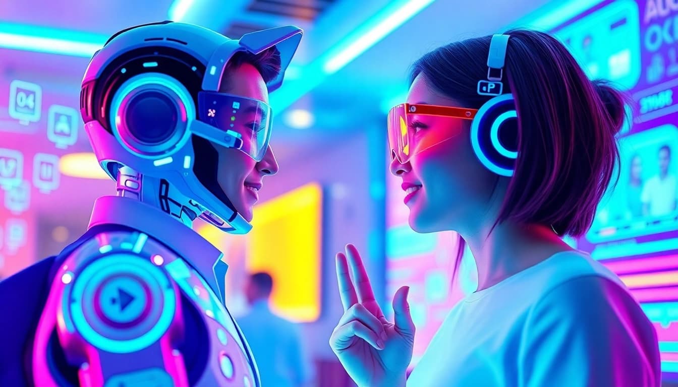 Engaging AI character interaction scene, highlighting the theme of ai slut in a vibrant digital setting.