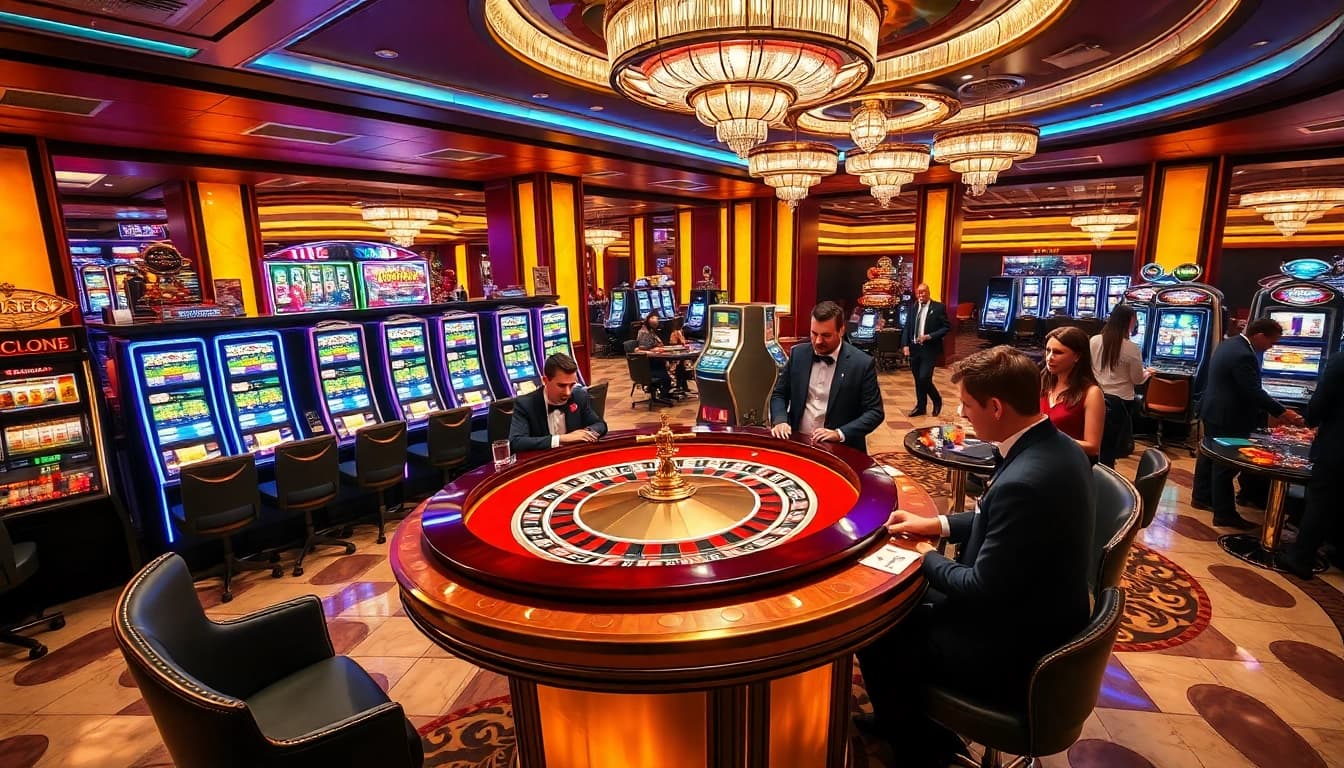 SODO CASINO: Excited players engaged at a roulette table in a luxurious casino atmosphere.