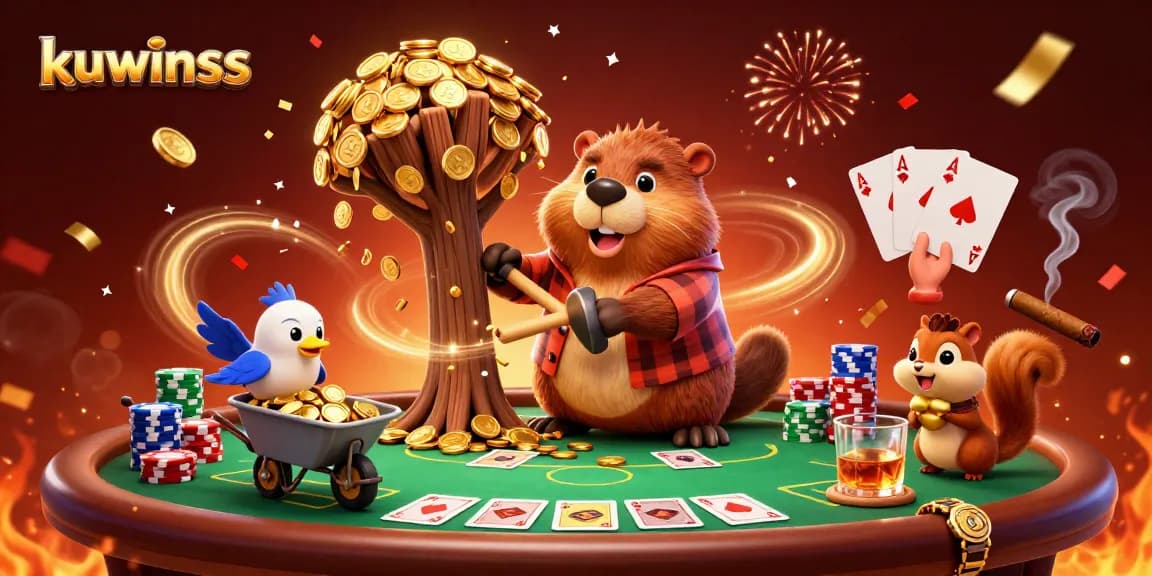 Experience the thrill of kuwinss with a lively 3D cartoon illustration of exciting casino elements and characters.