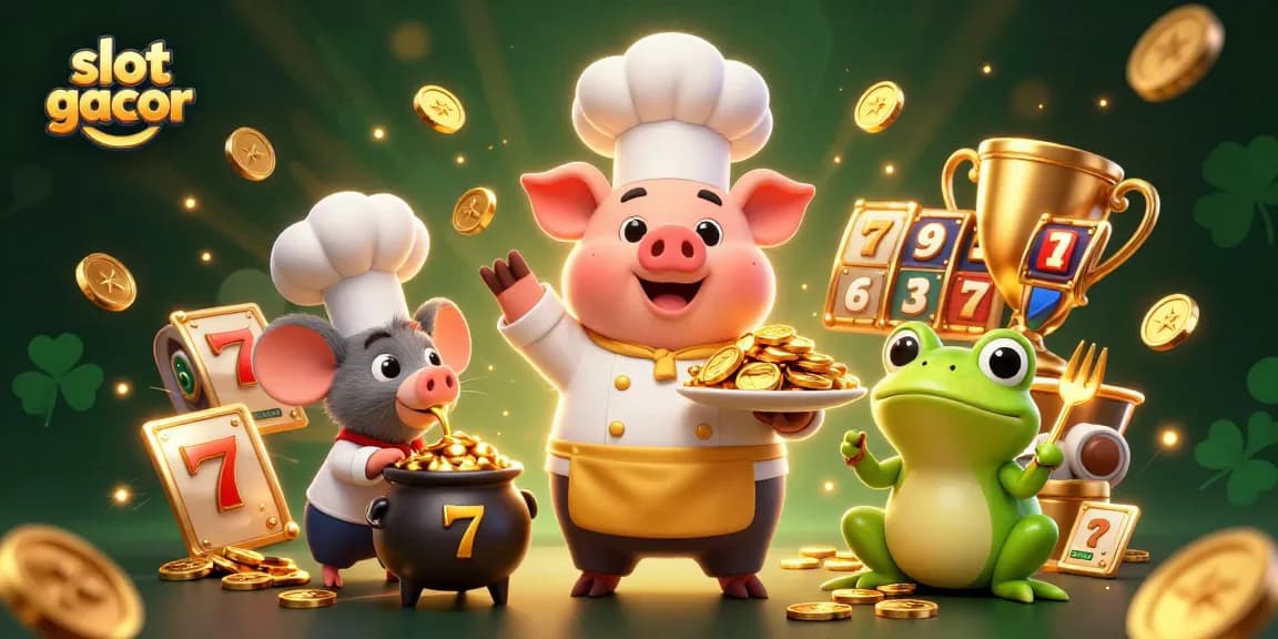 Gambaran slot gacor yang memperlihatkan koki dan banyak koin emas, menghadirkan keseruan permainan.
