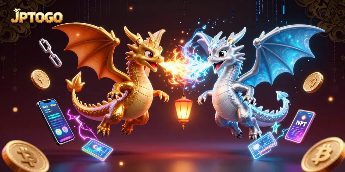 Experience the dynamic power of JPTOTO with twin dragons unleashing energy in a vibrant digital illustration.
