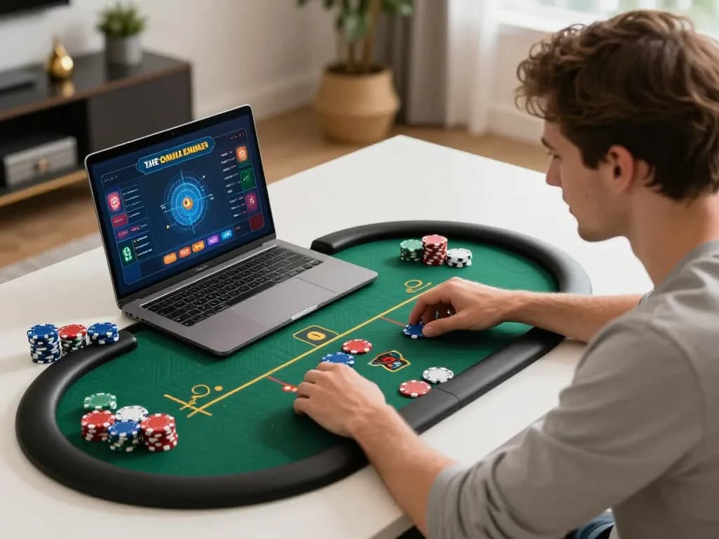 Engaging with nhà cái mb66 through an interactive online table game setup, showcasing strategic gameplay.
