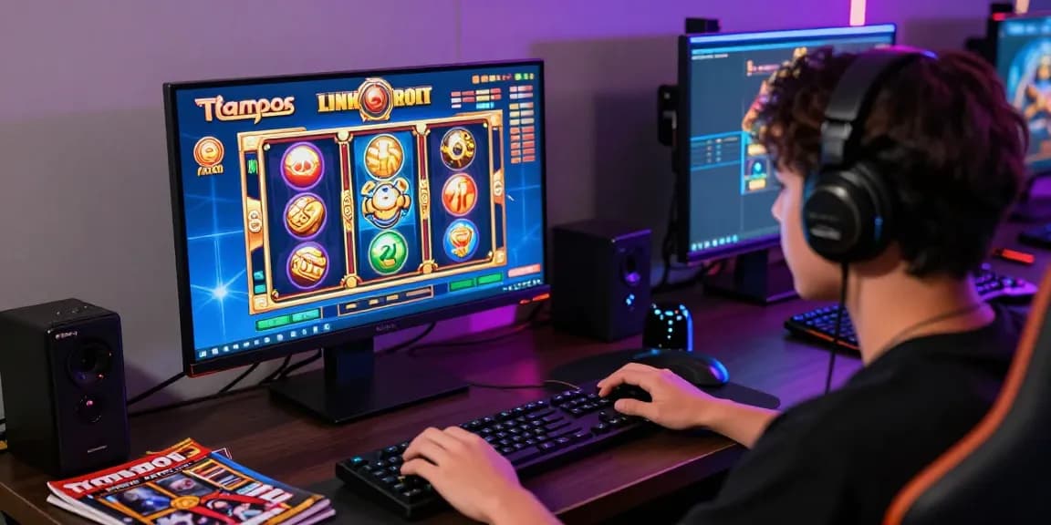 Pengalaman bermain link slot gacor secara dinamis dengan gamer antusias di ruang permainan modern.