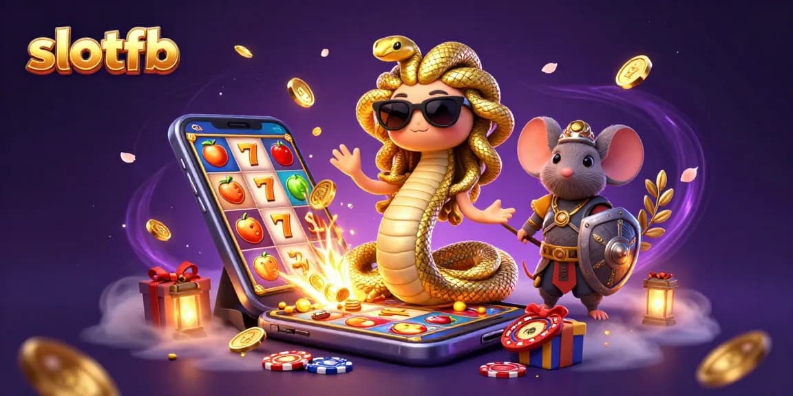 Memenangkan slotfb dengan ilustrasi Medusa ramah dan elemen kasino yang ceria.