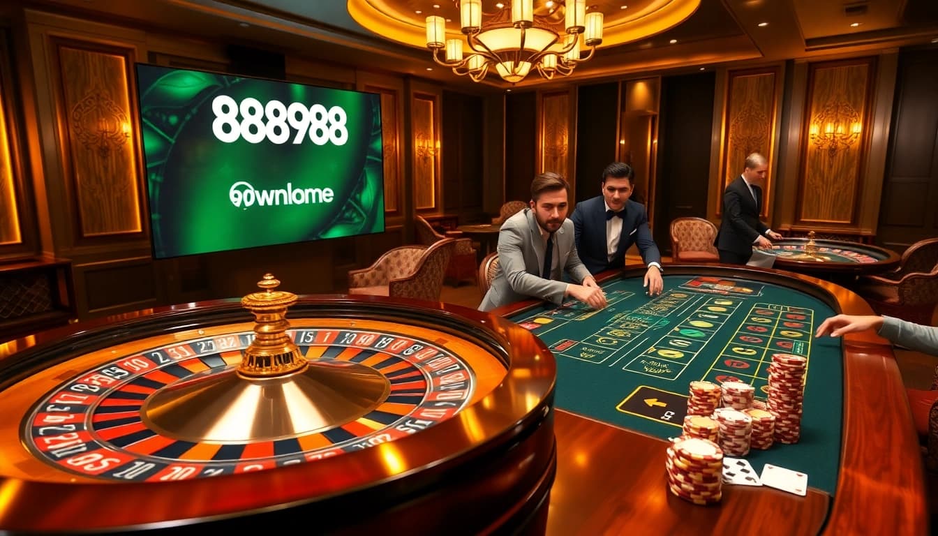 Experience the thrill of 98win98 with an exciting casino scene featuring a roulette wheel and poker action.
