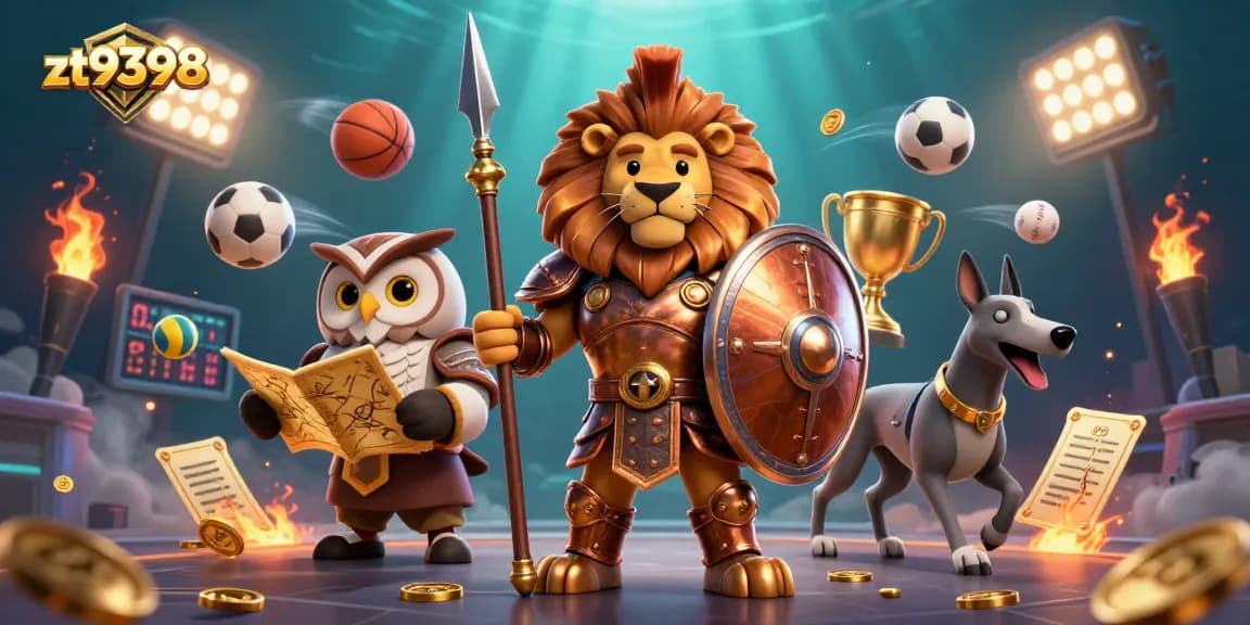 Experience exciting action with zt9398 in this vibrant 3D illustration showcasing dynamic sports betting elements.