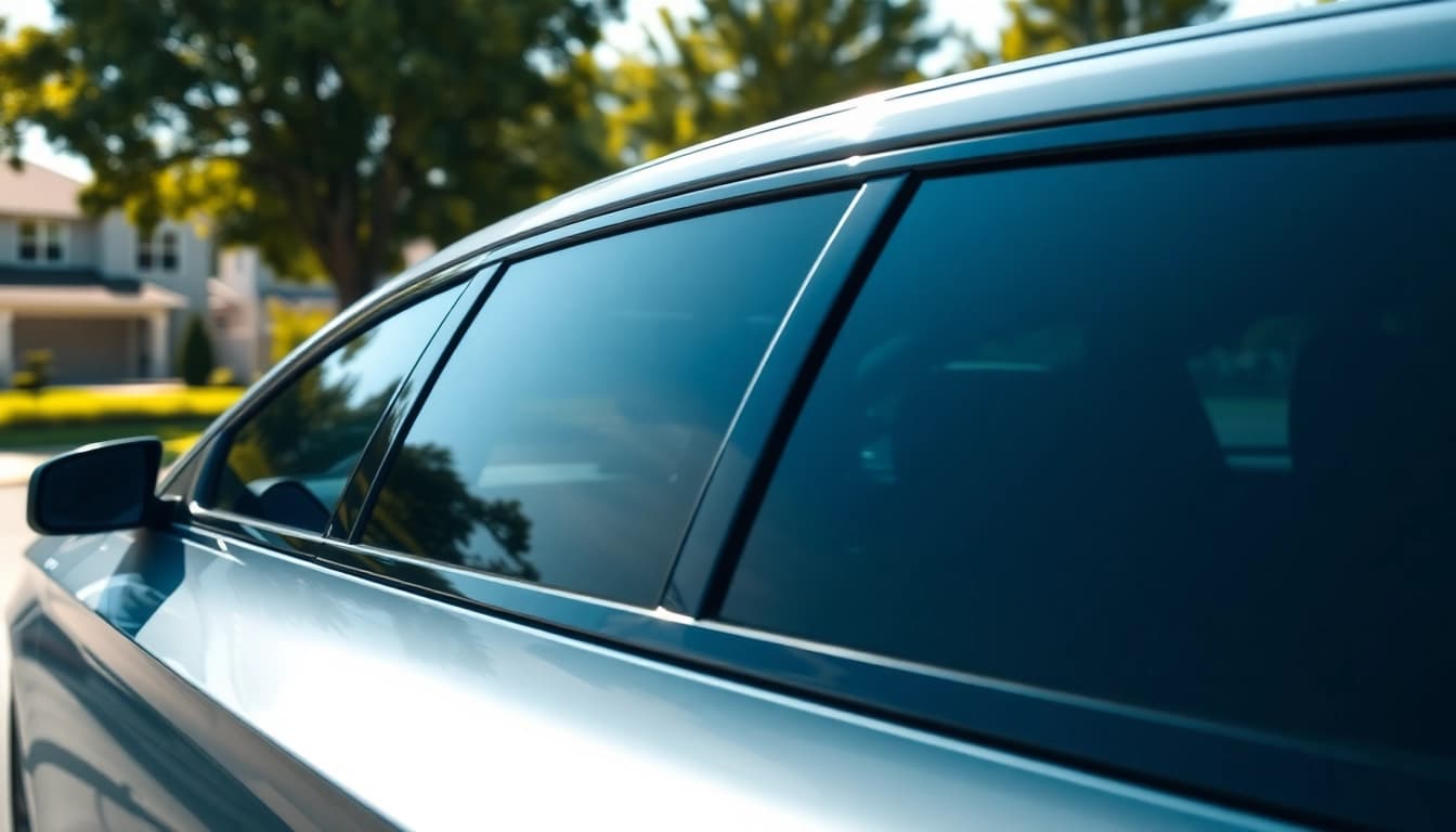 Tinting options for window tint Chattanooga on a sleek automobile parked in a sunny neighborhood.