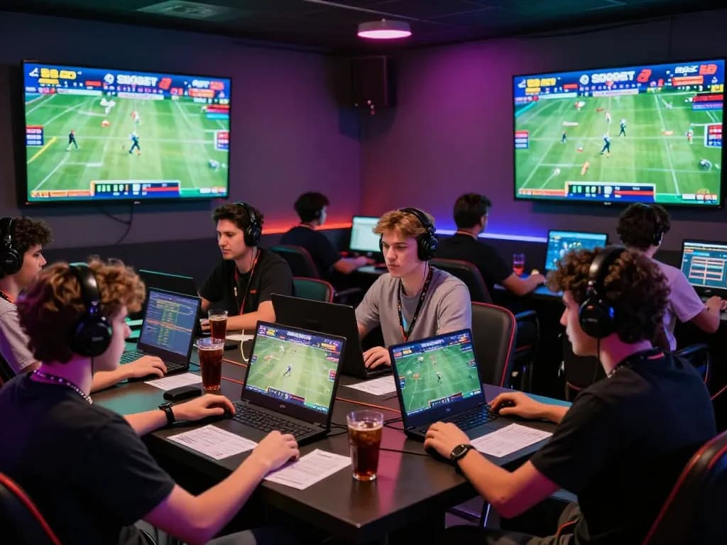 SBOBET sports betting atmosphere with diverse players engaged in live betting excitement.