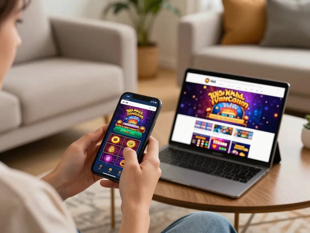 Enjoy immersive gaming with the wild sultan casino application on a smartphone in a cozy setting.