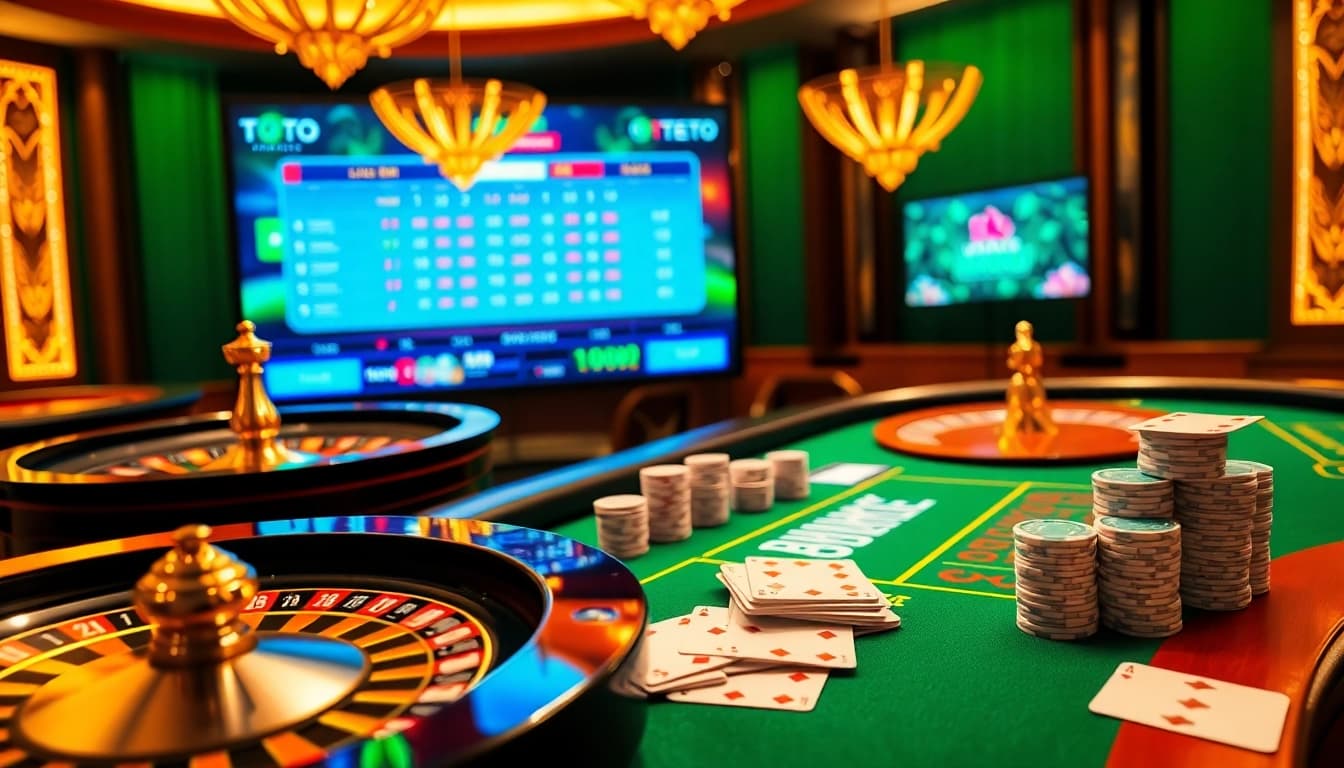 Playing Toto games at Amanahtoto casino with lively atmosphere and rich poker chips.