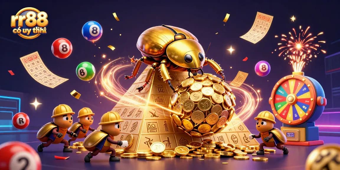 Engage with rr88 có uy tín through this vibrant 3D illustration showcasing exciting casino gameplay elements.