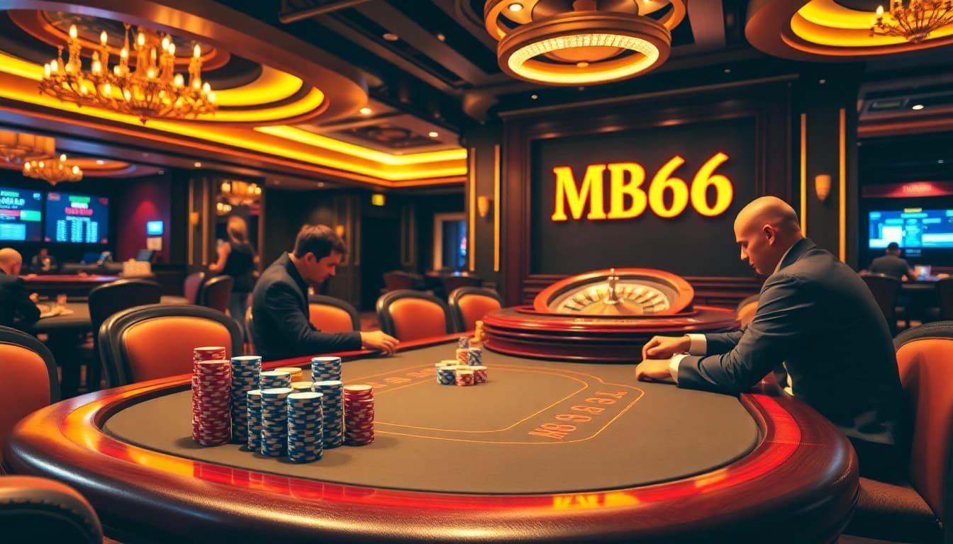 Experience the thrill of MB66 gaming at a luxurious poker table filled with excitement and professional ambiance.