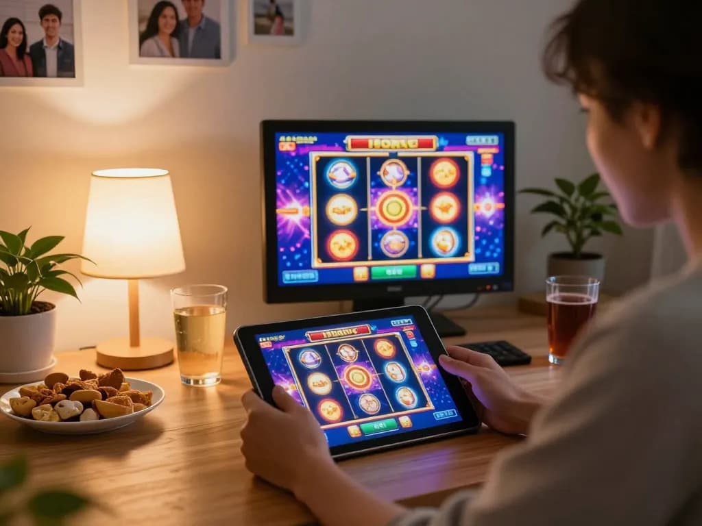 Engaging online gaming experience with tg88 app showcased on tablet while enjoying home comfort