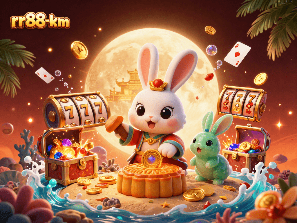 Play exciting games with rr88-km as you watch a folklore rabbit reveal hidden poker chips among gold coins.