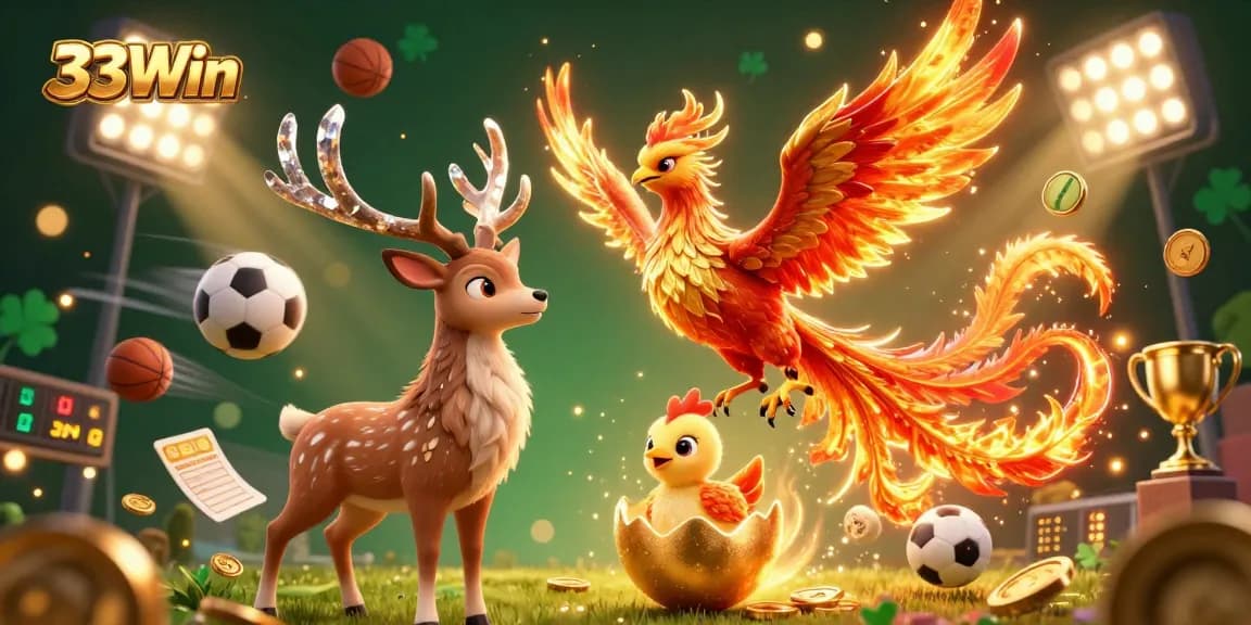 Experience thrilling gameplay with 33Win, featuring vibrant phoenixes and dynamic sports action.