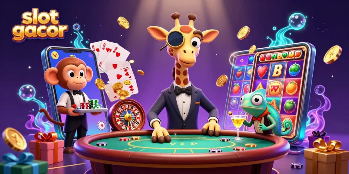 Experience the thrill of slot gacor with vibrant characters and dynamic gaming action in this 3D scene.