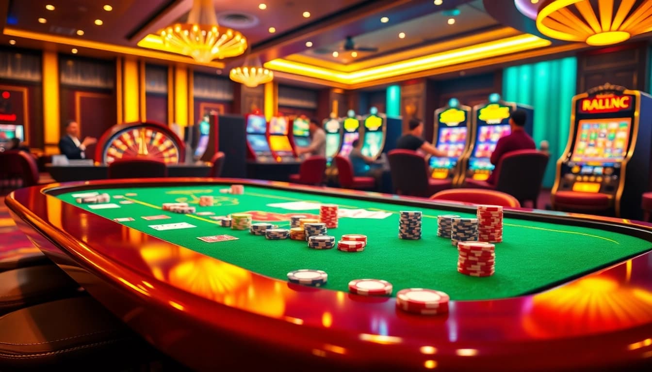 Experience the thrill of KP88 casino with vibrant poker tables, exciting roulette wheels, and slot machines.