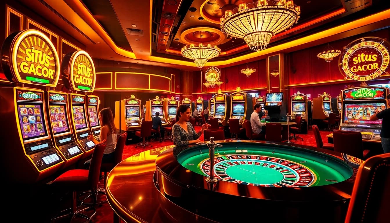 Experience the excitement of situs gacor with players winning at luxurious casino slot machines.