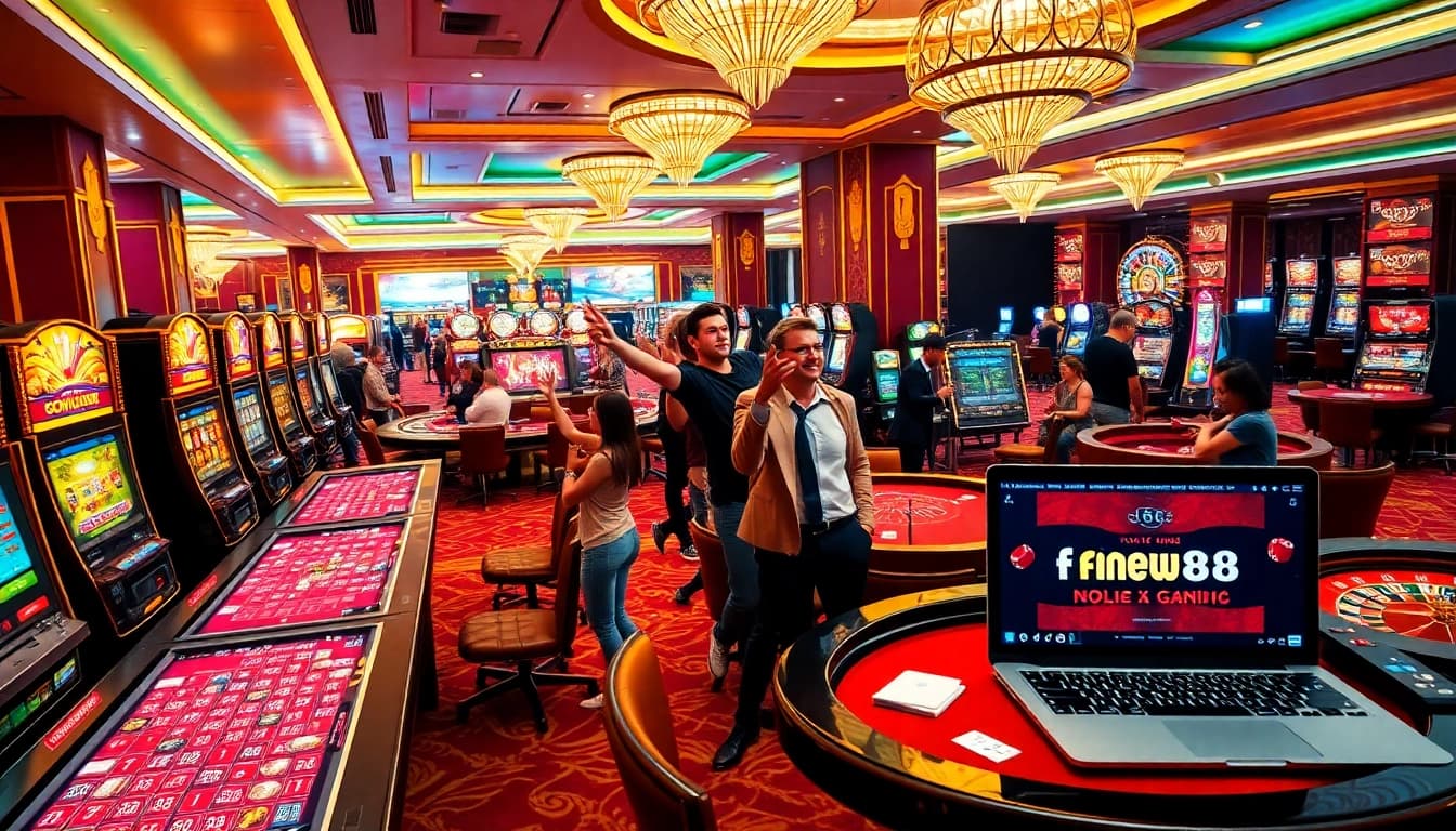 Players enjoying classic games at the casino, showcasing excitement and engagement with https://fnew88.com/ site details.