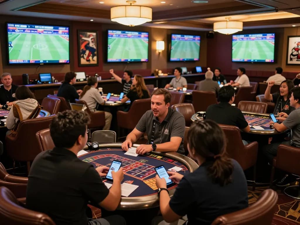Experience kèo nhà cái excitement in a luxurious sports betting lounge with dynamic crowd reactions