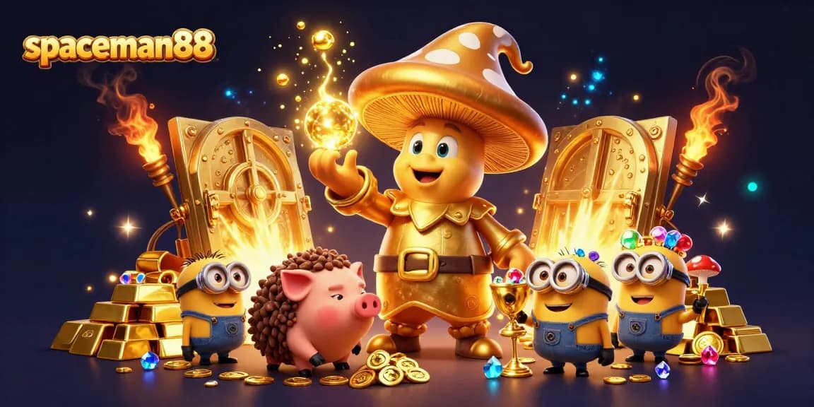 Win big with spaceman88 in this vibrant casino scene showcasing treasure and magic.