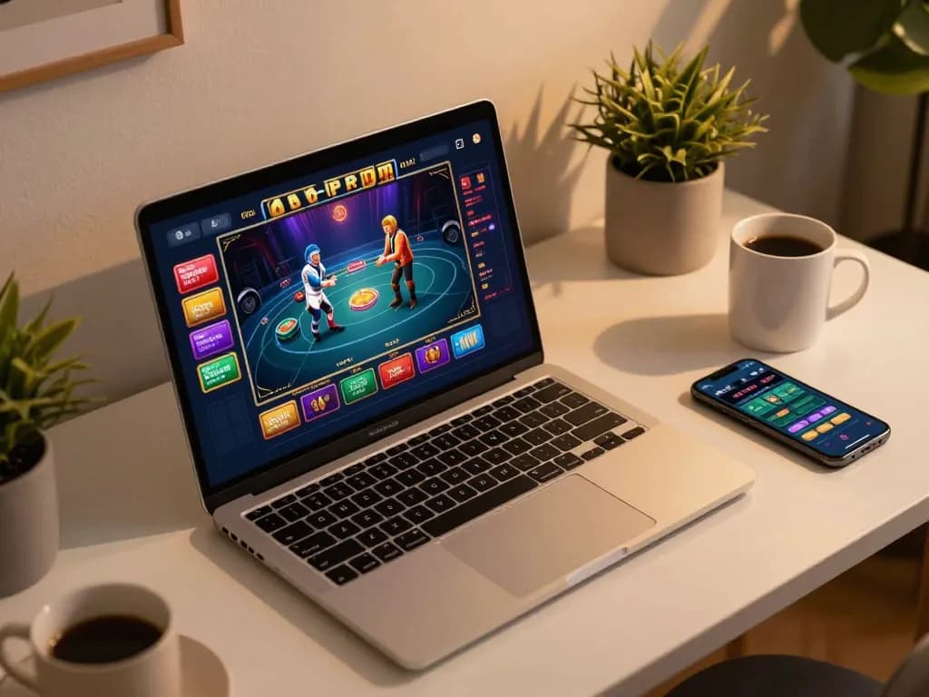 Engaging online gambling scene with gen-e displayed on a laptop and smartphone, emphasizing strategic gaming moments.
