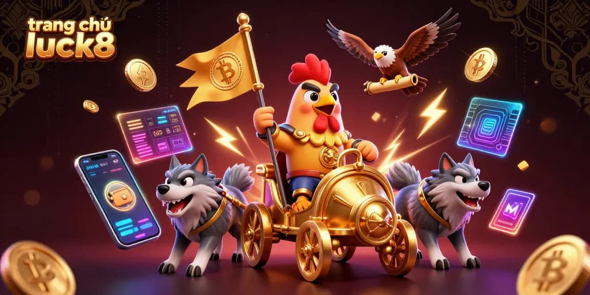 Engage with exciting games at trang chủ luck8 featuring a dynamic scene of a rooster warlord and cryptocurrency elements.