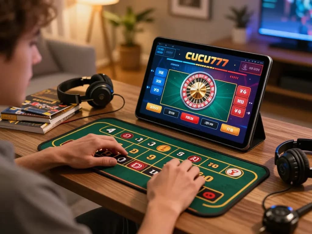 Engaging online gaming session on CUCU777 with roulette game displayed on tablet