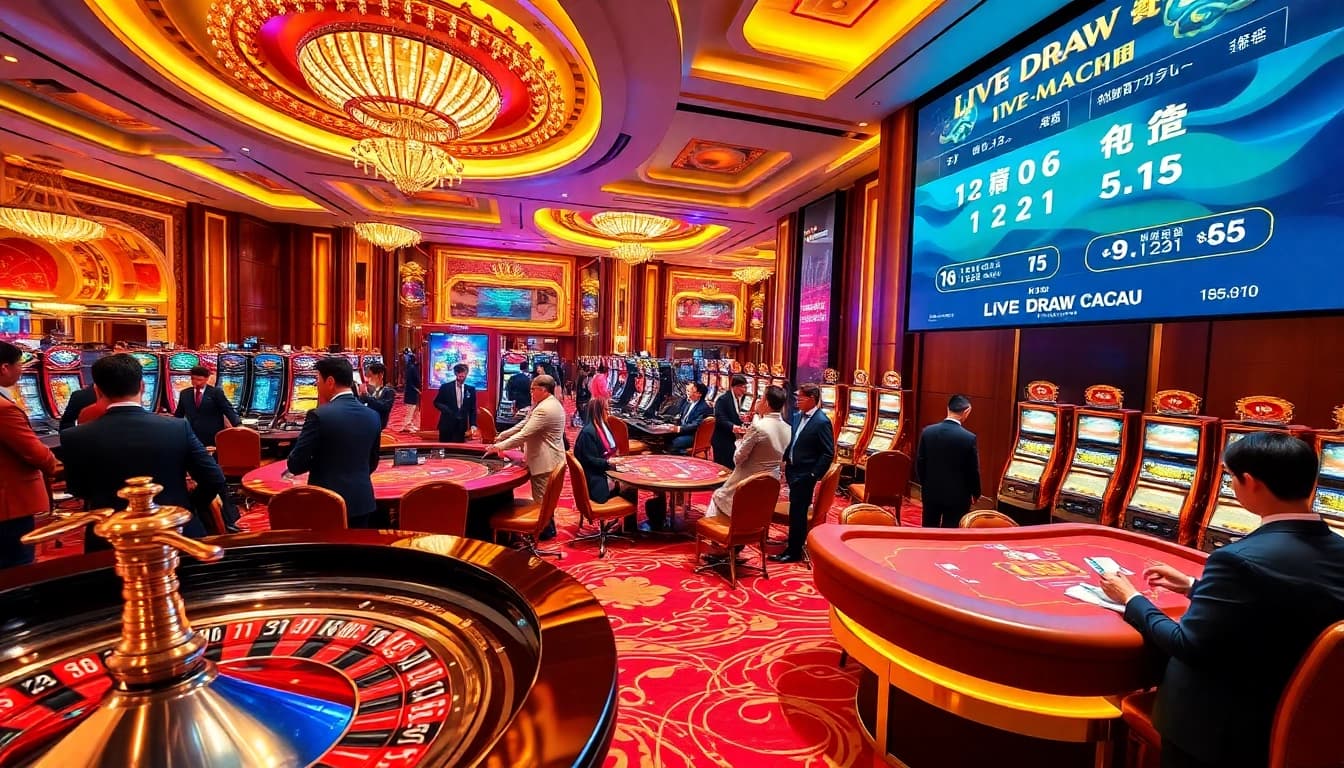 Experience the thrill of Live Draw Macau with vibrant casino visuals showcasing engaging draws.