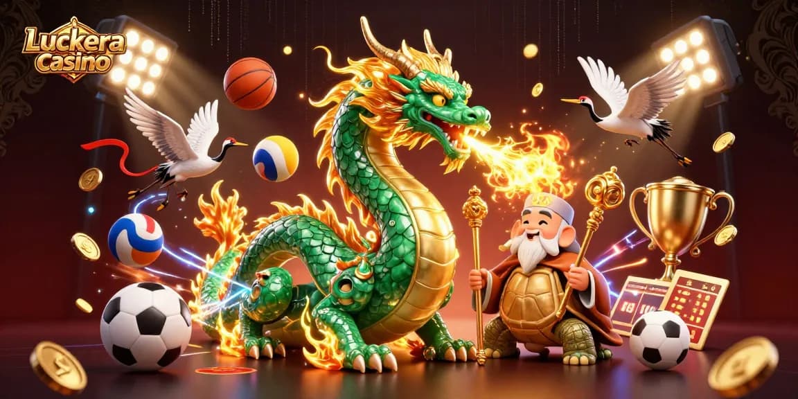 Experience excitement at Luckera casino with a massive emerald dragon, turtle sage, and lucky cranes.