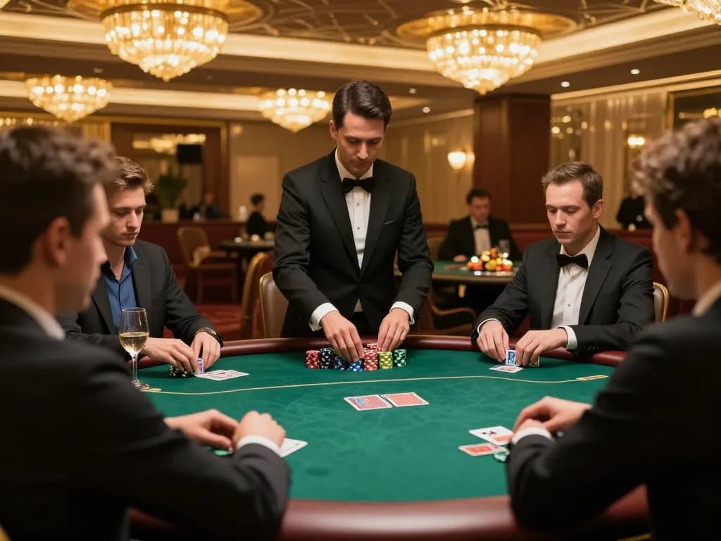 Permainan poker Leci123 dengan gameplay strategis di ruang permainan VIP yang mewah menonjolkan taruhan tinggi