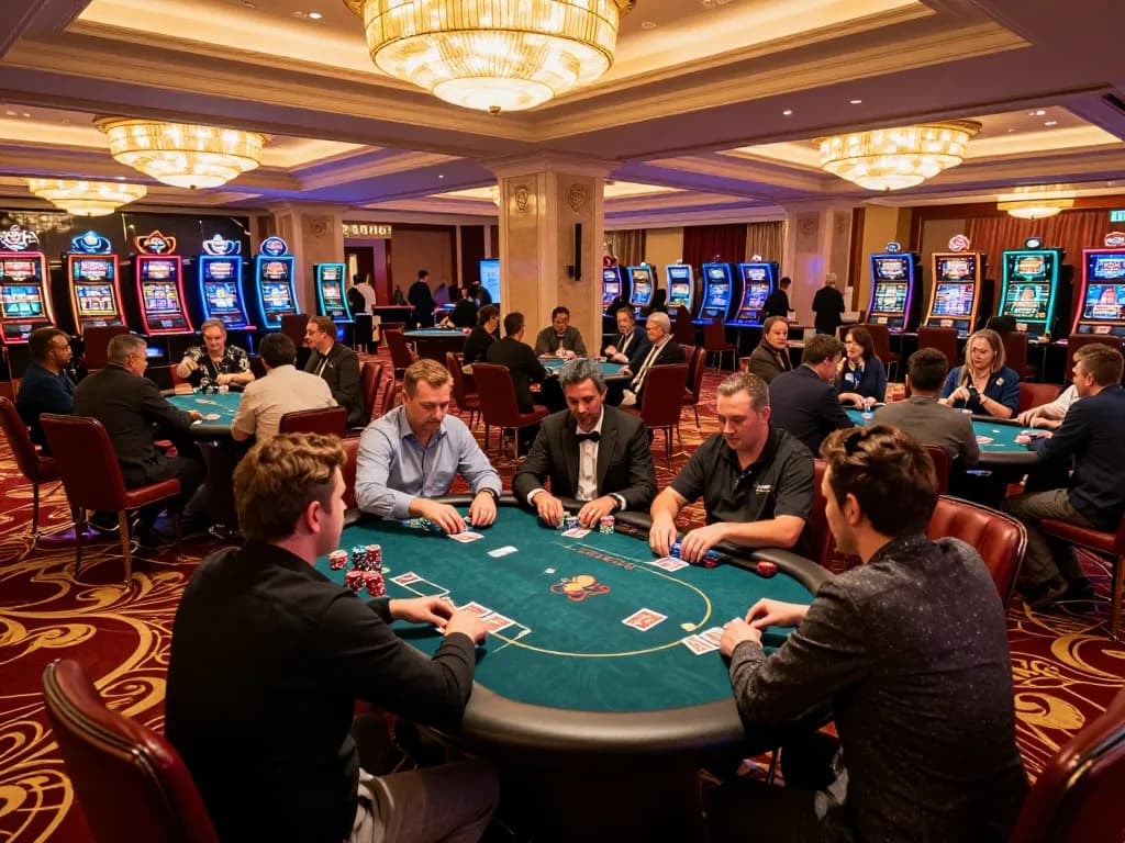 Players engaging in poker at the RR88 NAVY casino, creating an exciting gaming atmosphere.