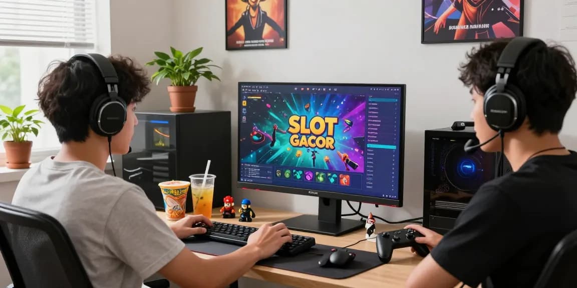 Pengalaman bermain Slot Gacor online yang menarik di lingkungan kantor rumah yang cerah.