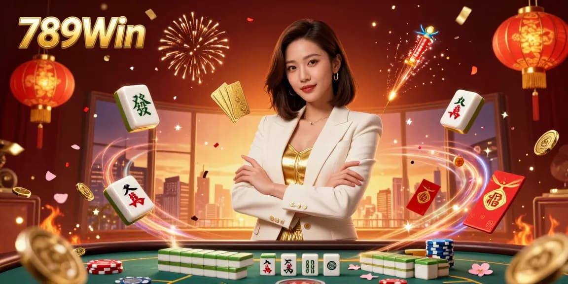 Experience the thrilling atmosphere of 789Win with vibrant casino elements and dynamic celebration.