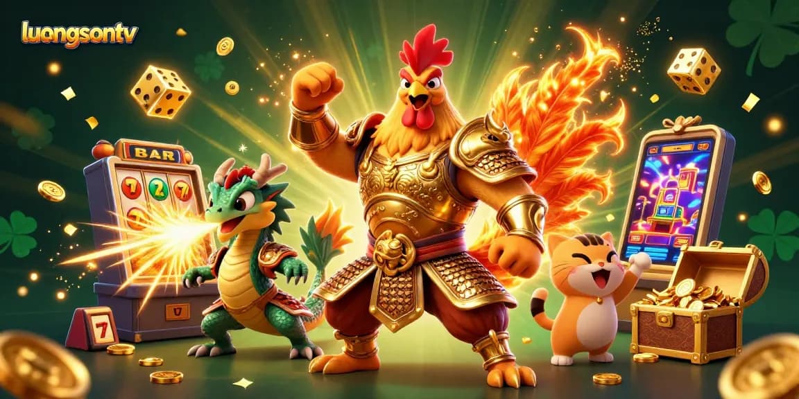 Experience thrilling gaming with luongsontv's vibrant 3D casino illustration showcasing top gambling elements and characters