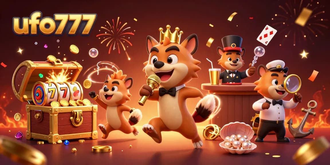 Enjoy thrilling moments at ufo777, featuring lively hyenas in a casino scene with vibrant celebrations.