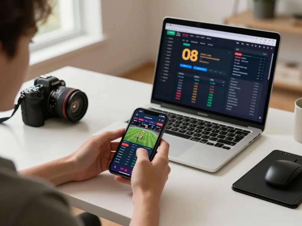 Online gaming session showcasing nhà cái o8 with a user actively placing bets on their smartphone amidst a stylish home environment.