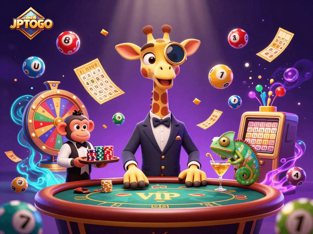Engage with JPTOTO's vibrant online lottery experience featuring dynamic characters and colorful game elements.