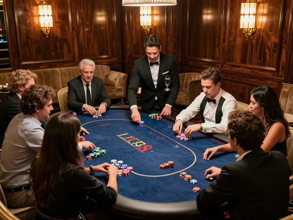 Engaged players at VIP Club LUCK8 in a luxury gaming environment with exclusive poker gameplay.