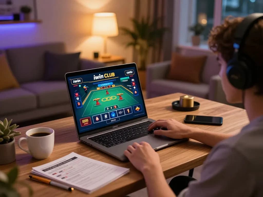Engaging in strategic gameplay at iwin club with a cozy home gaming setup and live dealer