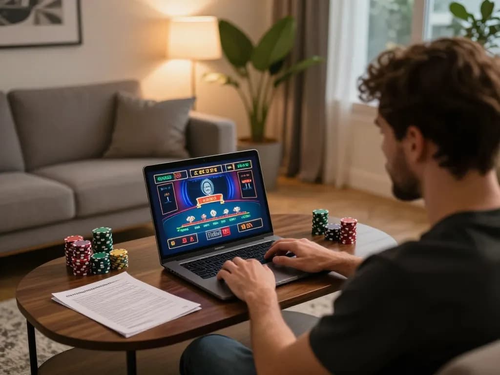 Engaging with live dealer on HM88 laptop during cozy home gaming session