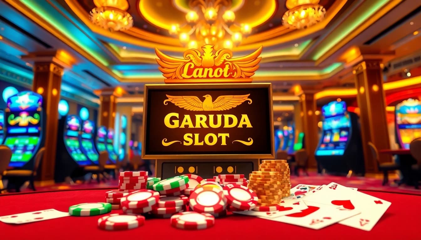 Experience the excitement of garuda slot in a vibrant casino setting with stunning digital machines and colorful chips.