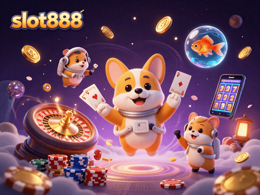 Slot888 menawarkan pengalaman kasino menarik dengan karakter kartun 3D yang berinteraksi dalam pengaturan luar angkasa.