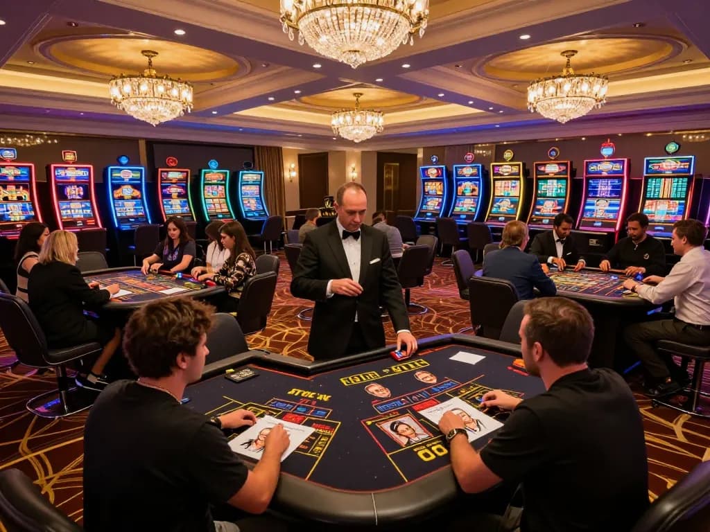 Players create a caricature while enjoying an exciting night at the casino, showcasing dynamic gameplay.